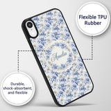 Elegant Blue Botanical Flower Watercolor Seamless Custom Name Protective Phone Case Mobile Cover Durable Everyday Smartphone Shock Resistant