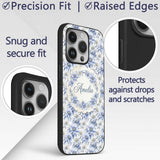 Elegant Blue Botanical Flower Watercolor Seamless Custom Name Protective Phone Case Mobile Cover Durable Everyday Smartphone Shock Resistant