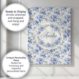 Personalised Name Elegant Blue Botanical Custom  Interior Decorative Contemporary Canvas Wall Art Print Decor Picture Ready to Hang