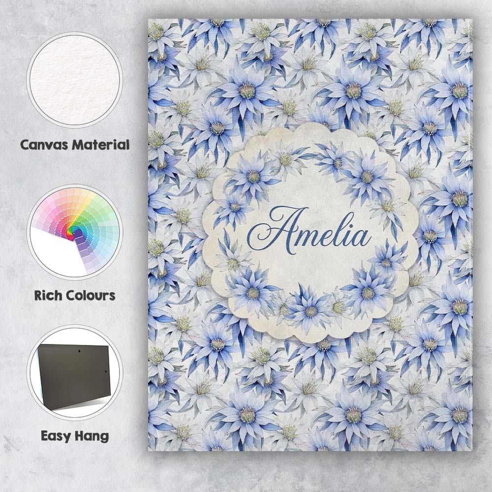 Personalised Name Elegant Blue Botanical Custom  Interior Decorative Contemporary Canvas Wall Art Print Decor Picture Ready to Hang