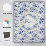 Personalised Name Elegant Blue Botanical Custom  Interior Decorative Contemporary Canvas Wall Art Print Decor Picture Ready to Hang