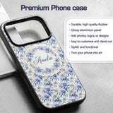 Elegant Blue Botanical Flower Watercolor Seamless Custom Name Protective Phone Case Mobile Cover Durable Everyday Smartphone Shock Resistant