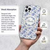 Elegant Blue Botanical Flower Watercolor Seamless Custom Name Protective Phone Case Mobile Cover Durable Everyday Smartphone Shock Resistant