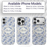 Elegant Blue Botanical Flower Watercolor Seamless Custom Name Protective Phone Case Mobile Cover Durable Everyday Smartphone Shock Resistant