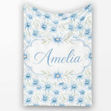Light Blue Daisy Style Floral Seamless Pattern Thoughtful Gift Idea  Personalised Custom Name Super Soft Fleece Blanket Bed Sofa Throw