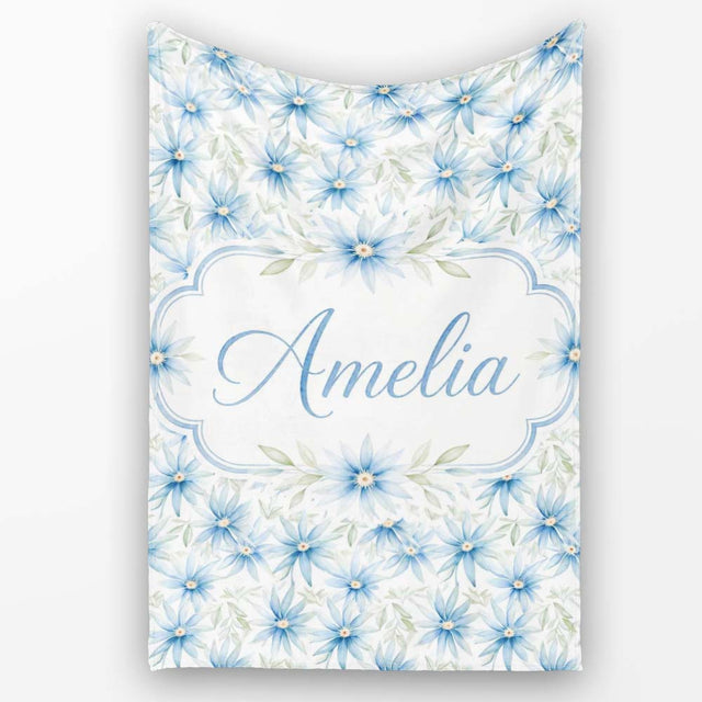 Light Blue Daisy Style Floral Seamless Pattern Thoughtful Gift Idea  Personalised Custom Name Super Soft Fleece Blanket Bed Sofa Throw