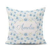 Custom Name Light Blue Daisy Style Floral Seamless Pattern Idea Square Filled Cushion Throw Pillow Sofa Bed Home Decor Zip Washable UK Made