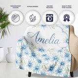 Light Blue Daisy Style Floral Seamless Pattern Thoughtful Gift Idea  Personalised Custom Name Super Soft Fleece Blanket Bed Sofa Throw