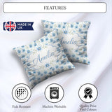 Custom Name Light Blue Daisy Style Floral Seamless Pattern Idea Square Filled Cushion Throw Pillow Sofa Bed Home Decor Zip Washable UK Made