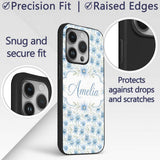 Light Blue Daisy Style Floral Seamless Pattern Custom Name Protective Phone Case Mobile Cover Durable Everyday Smartphone Shock Resistant