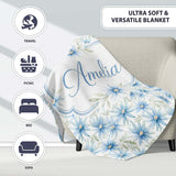 Light Blue Daisy Style Floral Seamless Pattern Thoughtful Gift Idea  Personalised Custom Name Super Soft Fleece Blanket Bed Sofa Throw