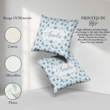 Custom Name Light Blue Daisy Style Floral Seamless Pattern Idea Square Filled Cushion Throw Pillow Sofa Bed Home Decor Zip Washable UK Made