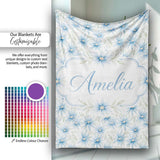 Light Blue Daisy Style Floral Seamless Pattern Thoughtful Gift Idea  Personalised Custom Name Super Soft Fleece Blanket Bed Sofa Throw