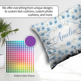 Custom Name Light Blue Daisy Style Floral Seamless Pattern Idea Square Filled Cushion Throw Pillow Sofa Bed Home Decor Zip Washable UK Made