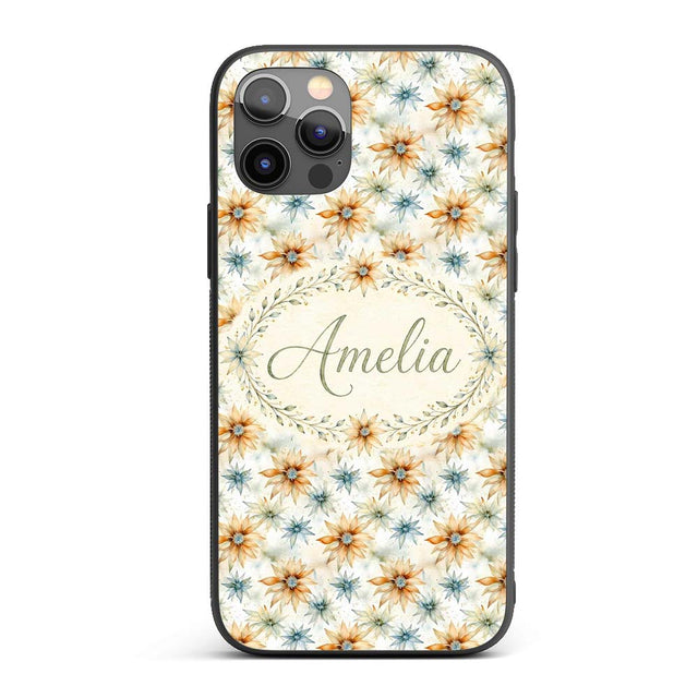 Soft Orange and Blue Floral Watercolor Seamless Custom Name Protective Phone Case Mobile Cover Durable Everyday Smartphone Shock Resistant