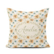 Custom Name Soft Orange and Blue Floral Seamless Pattern Lovely Square Filled Cushion Throw Pillow Sofa Bed Home Decor Zip Washable UK Made