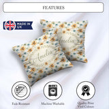 Custom Name Soft Orange and Blue Floral Seamless Pattern Lovely Square Filled Cushion Throw Pillow Sofa Bed Home Decor Zip Washable UK Made