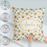Custom Name Soft Orange and Blue Floral Seamless Pattern Lovely Square Filled Cushion Throw Pillow Sofa Bed Home Decor Zip Washable UK Made