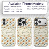 Soft Orange and Blue Floral Watercolor Seamless Custom Name Protective Phone Case Mobile Cover Durable Everyday Smartphone Shock Resistant