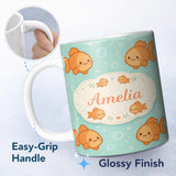 Personalized Custom Name Cute Goldfish Cartoon Animal Ocean Pattern Beautiful Coffee Cup 11oz Ceramic Coffee Tea Mug White Large Handle