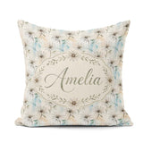 Custom Name Minimal Neutral Botanical Flower Watercolor Seamless Square Filled Cushion Throw Pillow Sofa Bed Home Decor Zip Washable UK Made