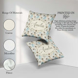 Custom Name Minimal Neutral Botanical Flower Watercolor Seamless Square Filled Cushion Throw Pillow Sofa Bed Home Decor Zip Washable UK Made