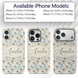 Minimal Neutral Botanical Flower Printed Design Custom Name Protective Phone Case Mobile Cover Durable Everyday Smartphone Shock Resistant