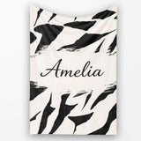 Wavy Zebra Lines Black Cream Organic Stripe Pattern Cute Unique Gift  Personalised Custom Name Super Soft Fleece Blanket Bed Sofa Throw