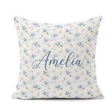 Custom Name Soft Blue Floral with Fine Botanical Detail Seamless Square Filled Cushion Throw Pillow Sofa Bed Home Decor Zip Washable UK Made