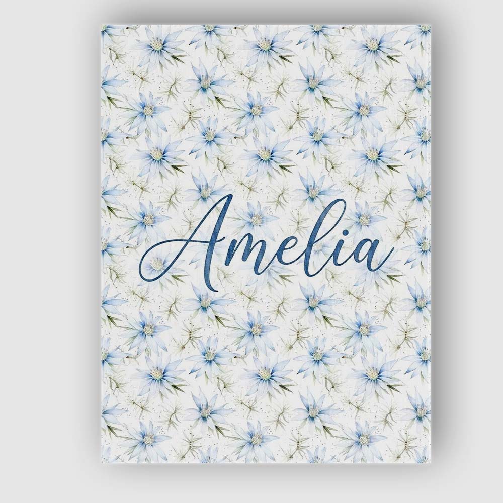 Personalised Name Soft Blue Floral with Custom  Modern Room Accent Elegant Feature Canvas Wall Art Print Decor Picture Ready to Hang