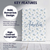 Personalised Name Soft Blue Floral with Custom  Modern Room Accent Elegant Feature Canvas Wall Art Print Decor Picture Ready to Hang