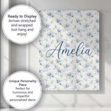 Personalised Name Soft Blue Floral with Custom  Modern Room Accent Elegant Feature Canvas Wall Art Print Decor Picture Ready to Hang