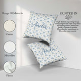 Custom Name Soft Blue Floral with Fine Botanical Detail Seamless Square Filled Cushion Throw Pillow Sofa Bed Home Decor Zip Washable UK Made
