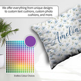 Custom Name Soft Blue Floral with Fine Botanical Detail Seamless Square Filled Cushion Throw Pillow Sofa Bed Home Decor Zip Washable UK Made