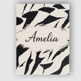 Personalised Name Wavy Zebra Lines Black Cream Organic Stripe Custom Contemporary Display Canvas Wall Art Print Decor Picture Ready to Hang