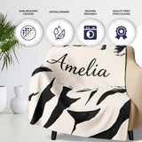 Wavy Zebra Lines Black Cream Organic Stripe Pattern Cute Unique Gift  Personalised Custom Name Super Soft Fleece Blanket Bed Sofa Throw