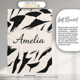 Wavy Zebra Lines Black Cream Organic Stripe Pattern Cute Unique Gift  Personalised Custom Name Super Soft Fleece Blanket Bed Sofa Throw