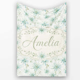Soft Teal Starflower Watercolor Floral Seamless Pattern Lovely  Personalised Custom Name Super Soft Fleece Blanket Bed Sofa Throw