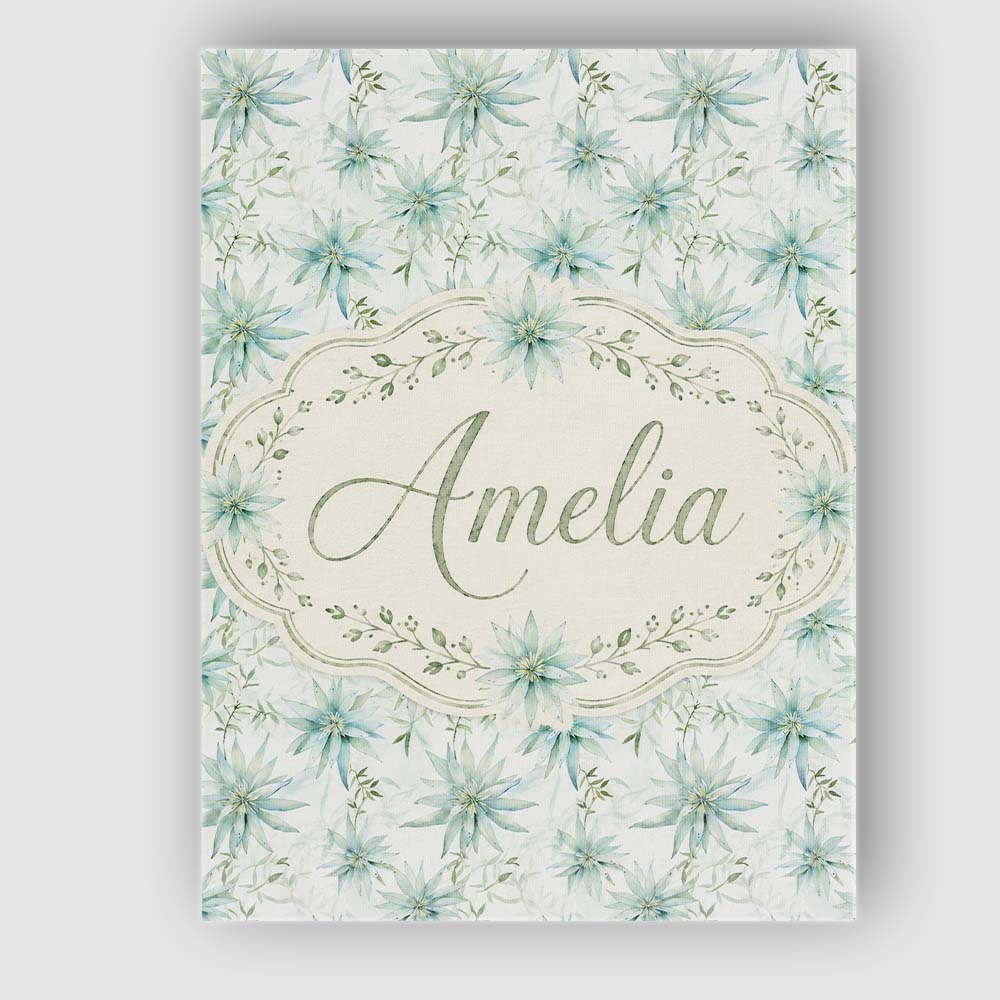 Personalised Name Soft Teal Starflower Custom  Modern Room Accent Elegant Feature Canvas Wall Art Print Decor Picture Ready to Hang