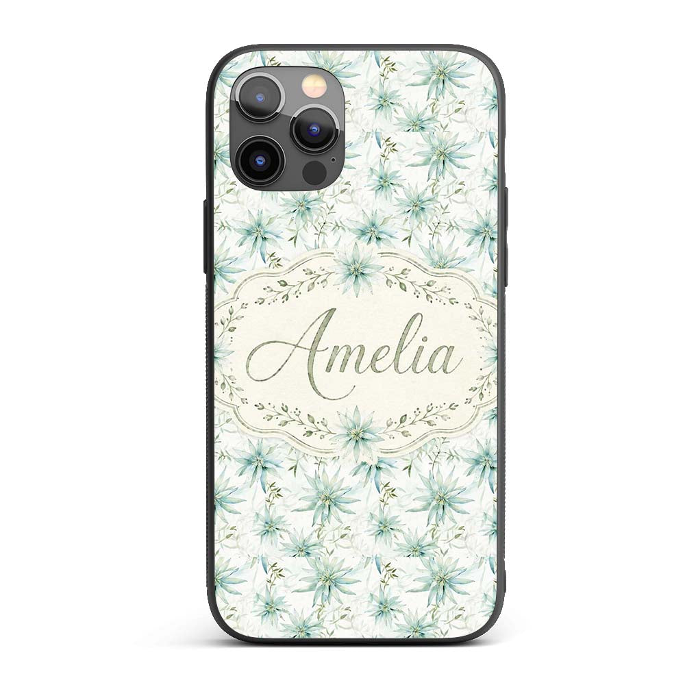 Soft Teal Starflower Watercolor Floral Seamless Custom Name Protective Phone Case Mobile Cover Durable Everyday Smartphone Shock Resistant