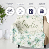 Soft Teal Starflower Watercolor Floral Seamless Pattern Lovely  Personalised Custom Name Super Soft Fleece Blanket Bed Sofa Throw