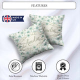 Custom Name Soft Teal Starflower Floral Seamless Pattern Lovely Square Filled Cushion Throw Pillow Sofa Bed Home Decor Zip Washable UK Made