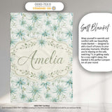 Soft Teal Starflower Watercolor Floral Seamless Pattern Lovely  Personalised Custom Name Super Soft Fleece Blanket Bed Sofa Throw