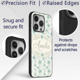 Soft Teal Starflower Watercolor Floral Seamless Custom Name Protective Phone Case Mobile Cover Durable Everyday Smartphone Shock Resistant