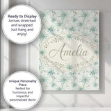 Personalised Name Soft Teal Starflower Custom  Modern Room Accent Elegant Feature Canvas Wall Art Print Decor Picture Ready to Hang
