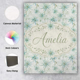 Personalised Name Soft Teal Starflower Custom  Modern Room Accent Elegant Feature Canvas Wall Art Print Decor Picture Ready to Hang