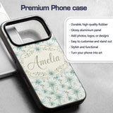 Soft Teal Starflower Watercolor Floral Seamless Custom Name Protective Phone Case Mobile Cover Durable Everyday Smartphone Shock Resistant