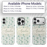 Soft Teal Starflower Watercolor Floral Seamless Custom Name Protective Phone Case Mobile Cover Durable Everyday Smartphone Shock Resistant