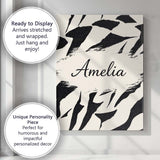 Personalised Name Wavy Zebra Lines Black Cream Organic Stripe Custom Contemporary Display Canvas Wall Art Print Decor Picture Ready to Hang