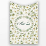 Elegant Cream and Green Botanical Floral Seamless Pattern Lovely  Personalised Custom Name Super Soft Fleece Blanket Bed Sofa Throw